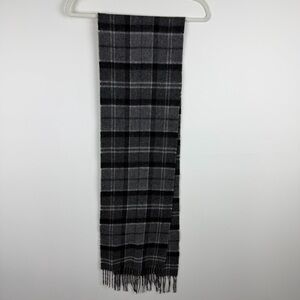 Barbour Gray Black Plaid Wool Cashmere Fringe Scarf Heritage Core England